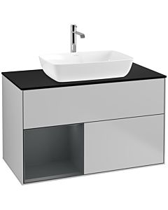 Villeroy und Boch Finion Villeroy und Boch F772HGGJ 100cm, plaque de finition noir mat, étagères laqué mat minuit, gris clair mat