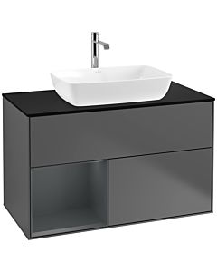 Villeroy und Boch Finion Villeroy und Boch F772HGGK 100cm, plaque de finition noir mat, étagères Laque mat minuit, anthracite mat