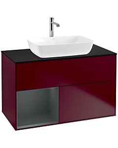 Villeroy und Boch Finion Waschtischunterschrank F772HGHB 100cm, Abdeckplatte black matt, Regale Midnight matt lacquer, Peony Matt