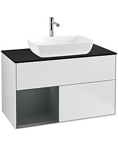 Villeroy und Boch Finion Villeroy und Boch F772HGMT 100cm, plaque de recouvrement noir mat, étagères laqué mat minuit, laqué mat blanc
