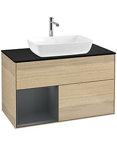 Villeroy und Boch Finion Villeroy und Boch F772HGPC 100cm, plaque de finition noir mat, étagères laqué mat minuit, Oak Veneer