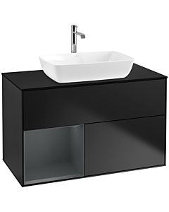 Villeroy und Boch Finion Waschtischunterschrank F772HGPD 100cm, Abdeckplatte black matt, Regale Midnight matt lacquer, Black matt lacquer