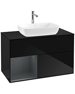 Villeroy und Boch Finion Villeroy und Boch F772HGPH 100cm, plaque de finition noir mat, étagères laqué mat minuit, Glossy Black Lacquer
