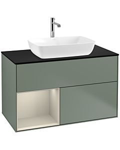 Villeroy und Boch Finion Villeroy und Boch F772HHGM 100cm, plaque de finition noir mat, étagères laqué sable sable, Olive Matt Lacquer