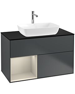 Villeroy und Boch Finion Villeroy und Boch F772HHHG 100cm, plaque de finition noir mat, étagères laqué sable sable, Midnight Blue Matt Lacquer