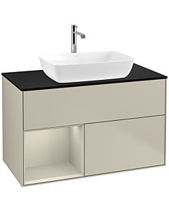Villeroy und Boch Finion Villeroy und Boch F772HHHH 100cm, plaque de finition noir mat, étagères laqué sable sable, Sand Matt Lacquer