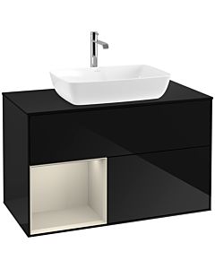 Villeroy und Boch Finion Villeroy und Boch F772HHPH 100cm, plaque de finition noir mat, étagères laqué mat, Glossy Black Lacquer