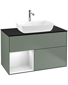 Villeroy und Boch Finion Villeroy und Boch F772MTGM 100cm, plaque de finition noir mat, étagères laqué blanc mat, Olive Matt Lacquer