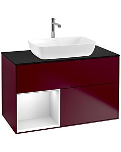 Villeroy und Boch Finion Waschtischunterschrank F772MTHB 100cm, Abdeckplatte black matt, Regale White matt lacquer, Peony Matt