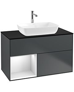Villeroy und Boch Finion Waschtischunterschrank F772MTHG 100cm, Abdeckplatte black matt, Regale White matt lacquer, Midnight Blue Matt Lacquer
