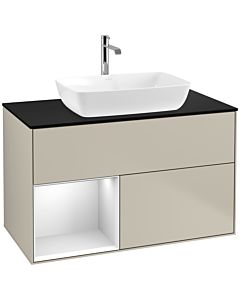 Villeroy und Boch Finion Waschtischunterschrank F772MTHH 100cm, Abdeckplatte black matt, Regale White matt lacquer, Sand Matt Lacquer