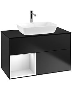 Villeroy und Boch Finion Villeroy und Boch F772MTPD 100cm, plaque de finition noir mat, étagères laqué blanc mat, laqué noir mat