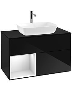 Villeroy und Boch Finion Villeroy und Boch F772MTPH 100cm, plaque de finition noir mat, étagères laqué blanc mat, Glossy Black Lacquer
