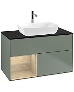 Villeroy und Boch Finion Villeroy und Boch F772PCGM 100cm, plaque de finition noir mat, étagères Oak Veneer , Olive Matt Lacquer