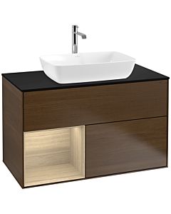 Villeroy und Boch Finion Waschtischunterschrank F772PCGN 100cm, Abdeckplatte black matt, Regale Oak Veneer, Walnut veneer