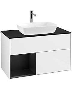 Villeroy und Boch Finion Villeroy und Boch F772PDGF 100cm, plaque de finition noir mat, étagères laqué noir mat, laqué blanc brillant