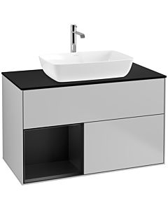 Villeroy und Boch Finion Waschtischunterschrank F772PDGJ 100cm, Abdeckplatte black matt, Regale Black matt lacquer, Light grey matt