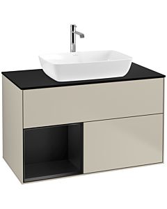 Villeroy und Boch Finion Waschtischunterschrank F772PDHH 100cm, Abdeckplatte black matt, Regale Black matt lacquer, Sand Matt Lacquer