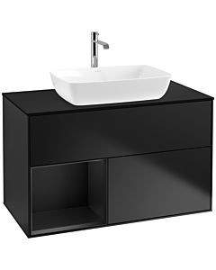 Villeroy und Boch Finion Waschtischunterschrank F772PDPD 100cm, Abdeckplatte black matt, Regale Black matt lacquer, Black matt lacquer