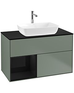 Villeroy und Boch Finion Villeroy und Boch F772PHGM 100cm, plaque de finition noire mate, étagères laqué noir brillant, Olive Matt Lacquer