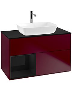 Villeroy und Boch Finion Villeroy und Boch F772PHHB 100cm, plaque de finition noir mat, étagères laqué noir brillant, Peony Matt