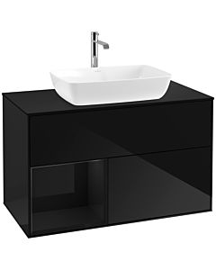 Villeroy und Boch Finion Villeroy und Boch F772PHPH 100cm, plaque de finition noire mate, étagères laqué noir brillant, Glossy Black Lacquer