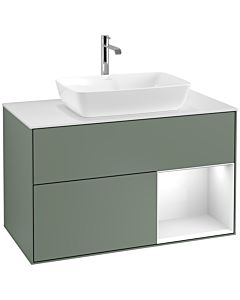 Villeroy und Boch Finion Villeroy und Boch Finion F781GFGM 100cm, cover plate white matt, shelves Glossy white lacquer, Olive Matt Lacquer