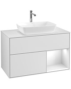 Villeroy und Boch Finion Villeroy und Boch F781GFMT 100cm, plaque de recouvrement blanc mat, étagères laqué blanc brillant, laqué blanc mat