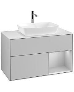 Villeroy und Boch Finion Waschtischunterschrank F781GJGJ 100cm, Abdeckplatte white matt, Regale Light grey matt lacquer, Light grey matt