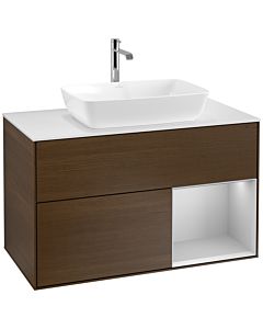 Villeroy und Boch Finion Villeroy und Boch Finion F781GJGN 100cm, cover plate white matt, shelves light gray matt lacquer, walnut veneer