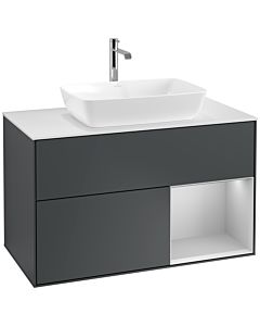 Villeroy und Boch Finion Villeroy und Boch F781GJHG 100cm, plaque de finition blanc mat, étagères laqué gris clair mat, Midnight Blue Matt Lacquer