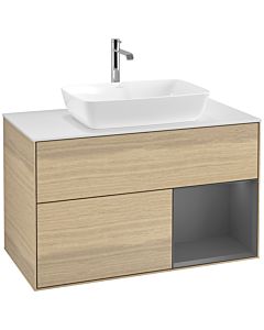 Villeroy und Boch Finion Villeroy und Boch F781GKPC 100cm, plaque de finition blanc mat, étagères laqué mat anthracite, Oak Veneer