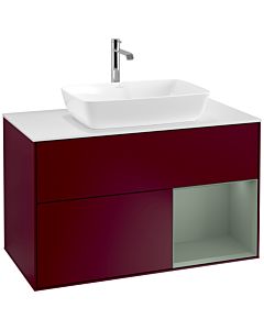 Villeroy und Boch Finion Villeroy und Boch F781GMHB 100cm, plaque de finition blanc mat, étagères olive laqué mat, Peony Matt