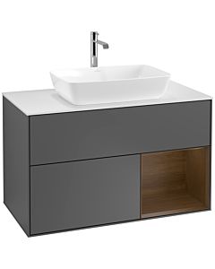 Villeroy und Boch Finion Villeroy und Boch F781GNGK 100cm, plaque de finition blanc mat, étagères Walnut Veneer , anthracite mat