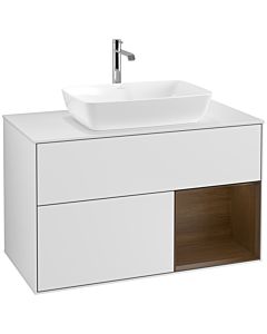 Villeroy und Boch Finion Villeroy und Boch F781GNMT 100cm, plaque de recouvrement blanc mat, étagères Walnut Veneer , laqué blanc mat