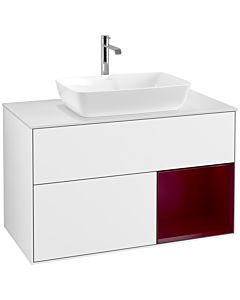 Villeroy und Boch Finion Waschtischunterschrank F781HBGF 100cm, Abdeckplatte white matt, Regale Peony matt lacquer, Glossy white lacquer