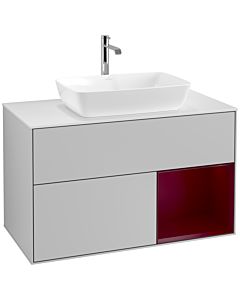 Villeroy und Boch Finion Waschtischunterschrank F781HBGJ 100cm, Abdeckplatte white matt, Regale Peony matt lacquer, Light grey matt