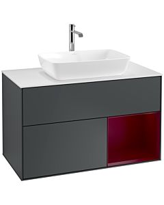 Villeroy und Boch Finion Waschtischunterschrank F781HBHG 100cm, Abdeckplatte white matt, Regale Peony matt lacquer, Midnight Blue Matt Lacquer