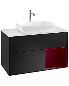 Villeroy und Boch Finion Villeroy und Boch F781HBPD 100cm, plaque de recouvrement blanc mat, étagères Peony laqué mat, laqué noir mat