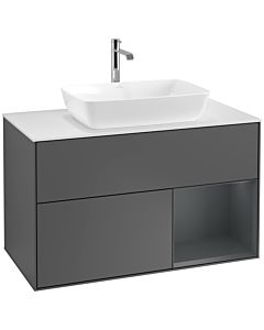 Villeroy und Boch Finion Waschtischunterschrank F781HGGK 100cm, Abdeckplatte white matt, Regale Midnight matt lacquer, Anthracite matt