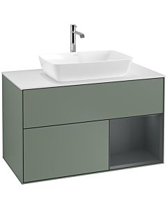 Villeroy und Boch Finion Villeroy und Boch F781HGGM 100cm, plaque de recouvrement blanc mat, étagères Laque mat minuit, Olive Matt Lacquer