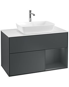 Villeroy und Boch Finion Waschtischunterschrank F781HGHG 100cm, Abdeckplatte white matt, Regale Midnight matt lacquer, Midnight Blue Matt Lacquer
