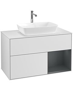 Villeroy und Boch Finion Waschtischunterschrank F781HGMT 100cm, Abdeckplatte white matt, Regale Midnight matt lacquer, White matt lacquer