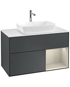 Villeroy und Boch Finion Villeroy und Boch Finion F781HHHG 100cm, cover plate white matt, shelves sand matt lacquer, midnight Blue Matt Lacquer