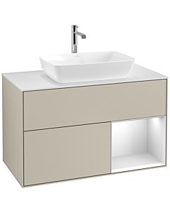 Villeroy und Boch Finion Villeroy und Boch F781MTHH 100cm, plaque de finition blanc mat, étagères laqué blanc mat, Sand Matt Lacquer