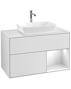 Villeroy und Boch Finion Waschtischunterschrank F781MTMT 100cm, Abdeckplatte white matt, Regale White matt lacquer, White matt lacquer