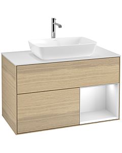 Villeroy und Boch Finion Villeroy und Boch F781MTPC 100cm, plaque de finition blanc mat, étagères laqué blanc mat, Oak Veneer
