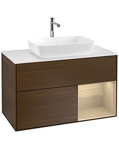 Villeroy und Boch Finion Villeroy und Boch F781PCGN 100cm, plaque de recouvrement blanc mat, étagères Oak Veneer , placage Oak Veneer