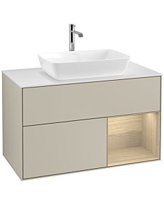 Villeroy und Boch Finion Villeroy und Boch F781PCHH 100cm, plaque de recouvrement blanc mat, étagères Oak Veneer , Sand Matt Lacquer