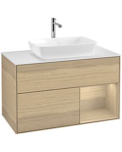 Villeroy und Boch Finion Villeroy und Boch F781PCPC 100cm, plaque de finition blanc mat, étagères Oak Veneer , Oak Veneer